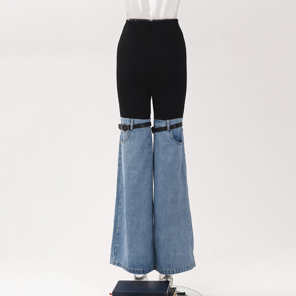 Rebel Two Tone Denim Panel Flared Pants - Made For Her Label