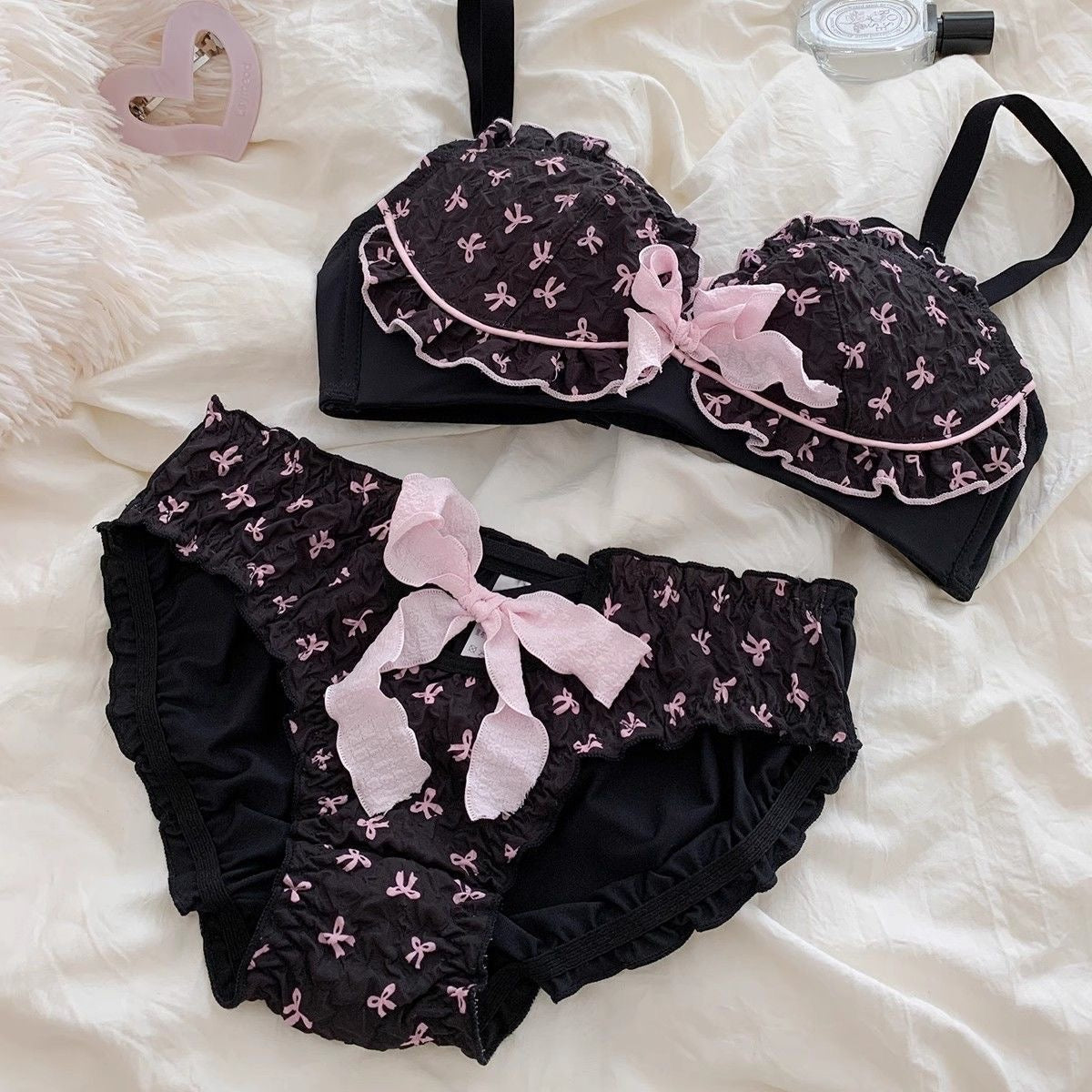 Vienna Coquette Bow Padded Bra & Panty Lingerie Set - Made For Her Label