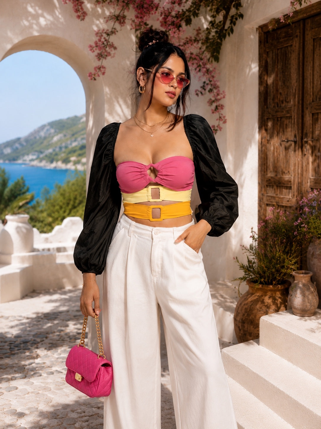 Ring Ruched Tube Top With Sleeves - Made For Her Label