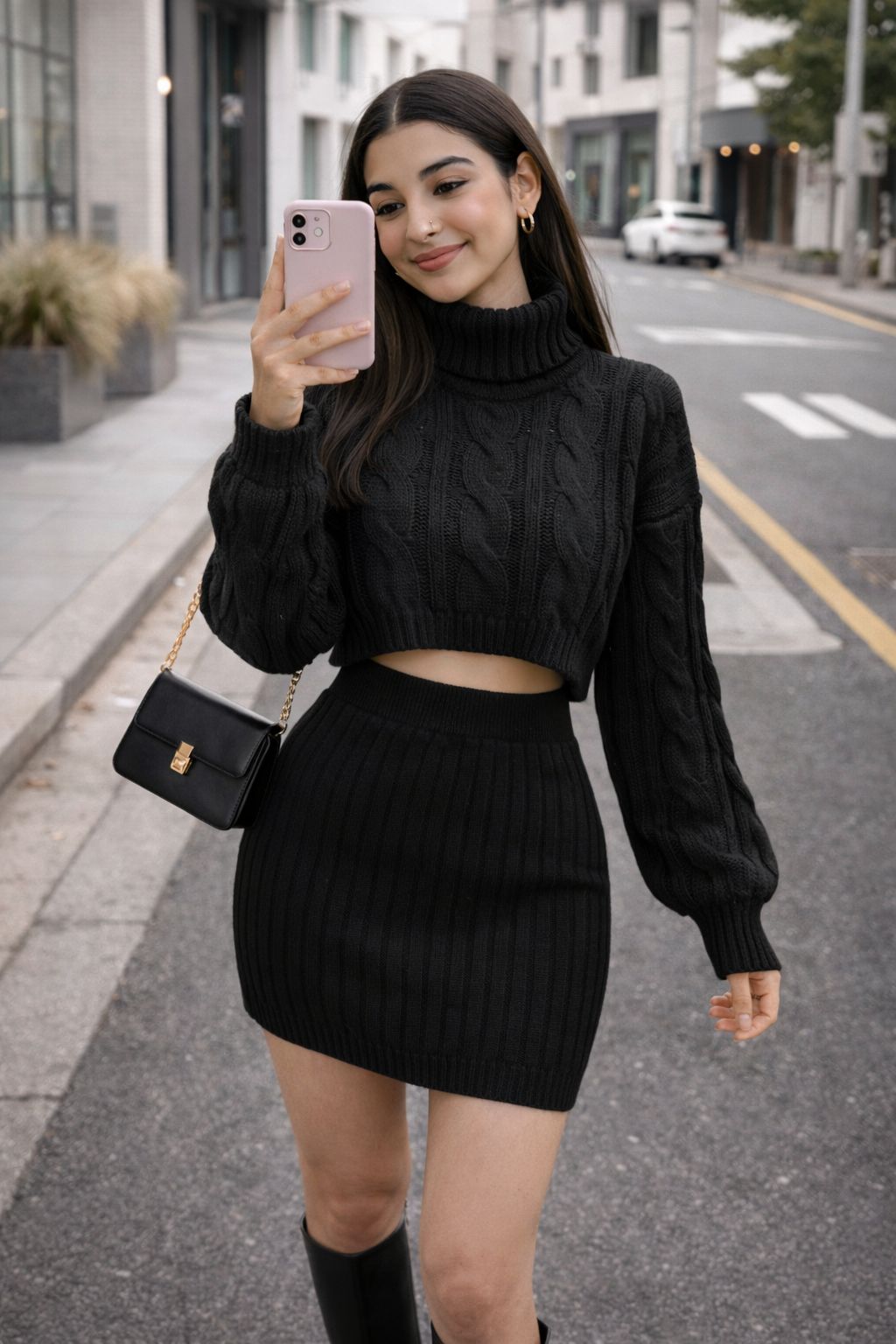 Kim Turtleneck Sweater With Bodycon Skirt Set - Made For Her Label