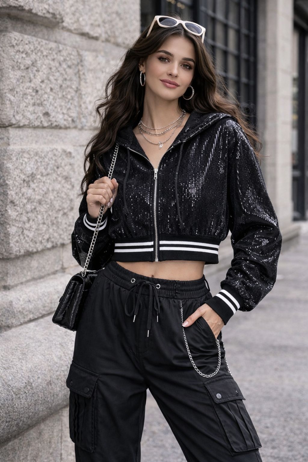 SEQUINED CROPPED JACKET - Made For Her Label