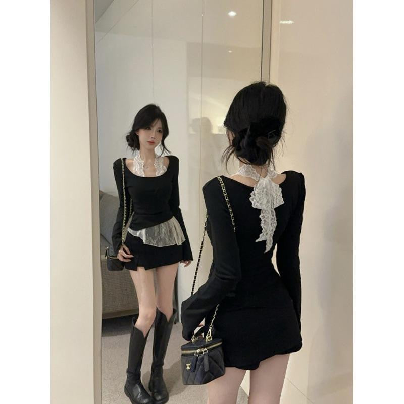 Elara Lace Layered Peplum Knit Top - Made For Her Label