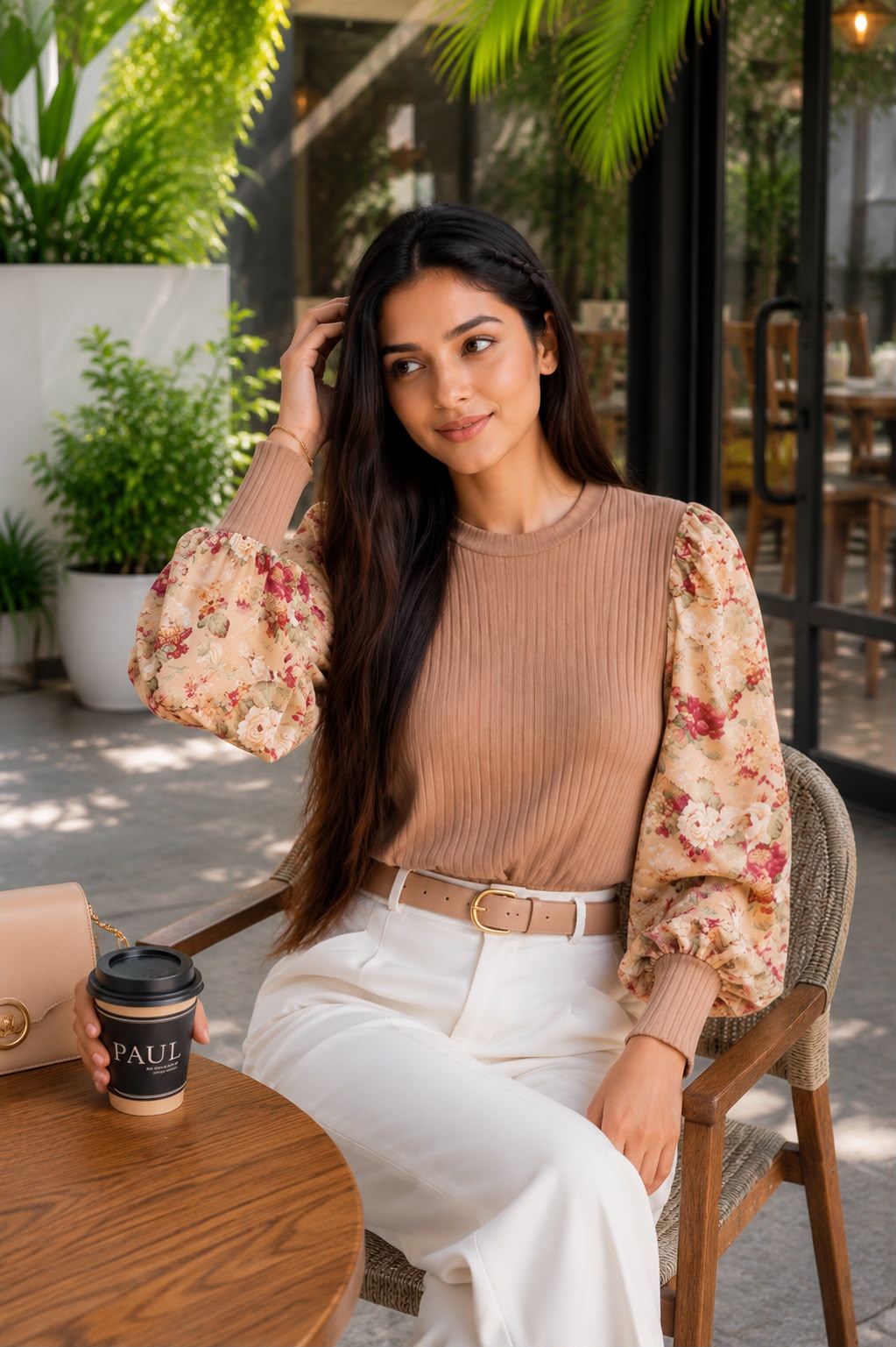 Floral Lantern Sleeve Knitted Top - Made For Her Label