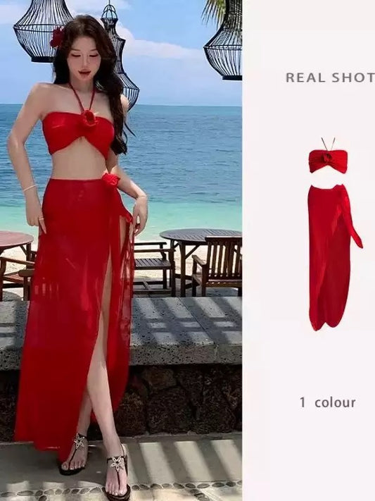 Roselle Scarlet Bloom 3-Piece Beachwear Set