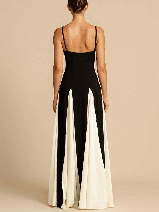 Alma Black & Off White Contrast Panel Maxi Evening Dress - Made For Her Label