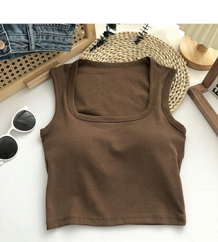 Elaria Essential Square Neck Crop Tank Padded Top - Made For Her Label