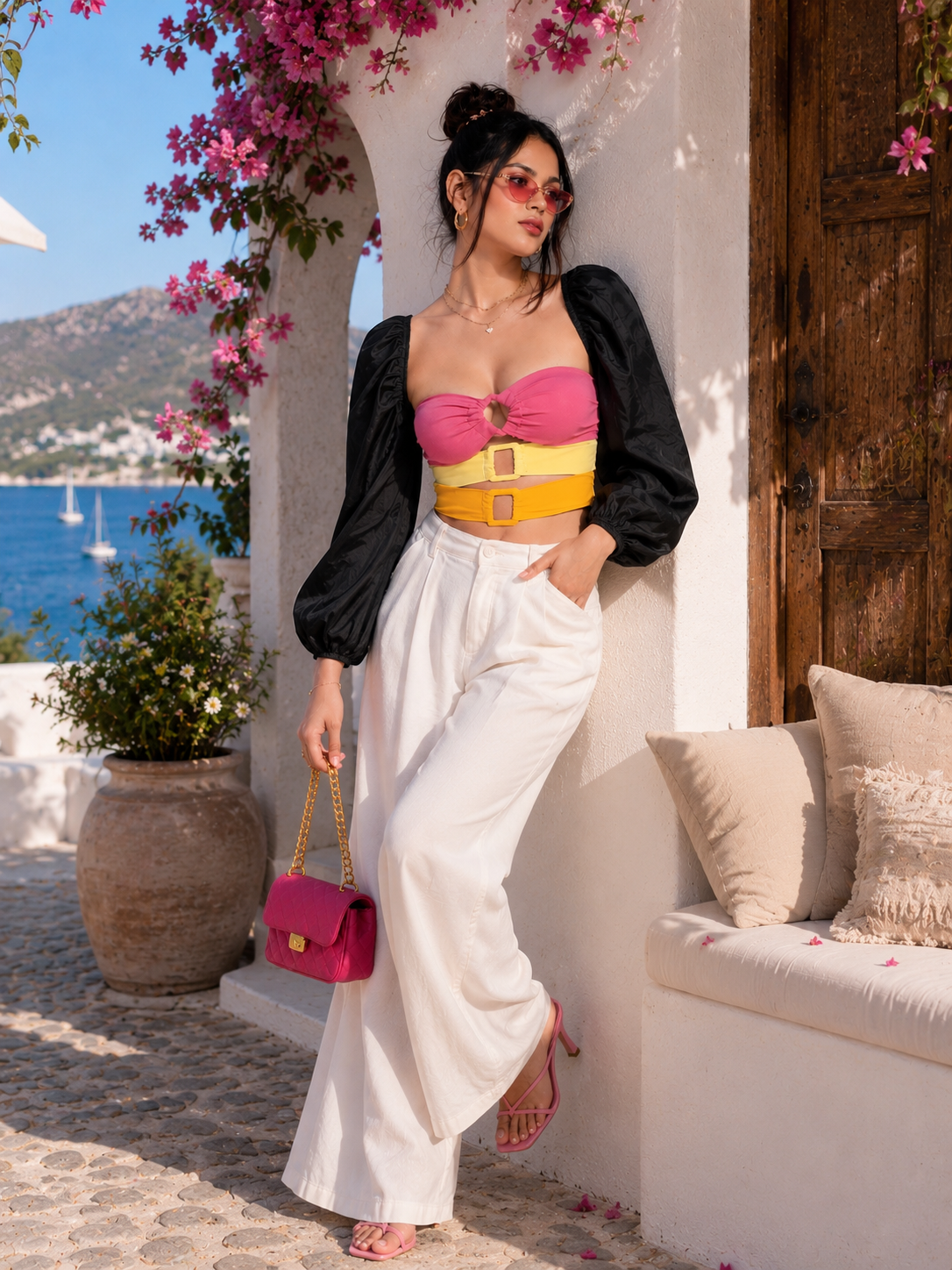 Ring Ruched Tube Top With Sleeves - Made For Her Label