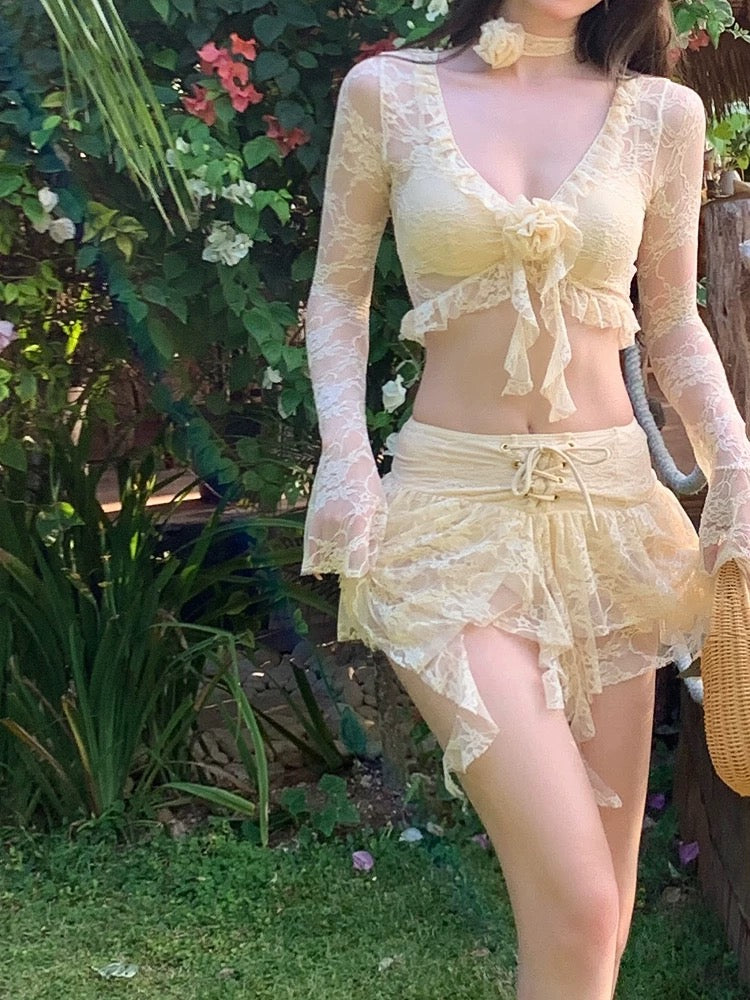 Elovia Ivory Lace Beachwear Co-Ord Set