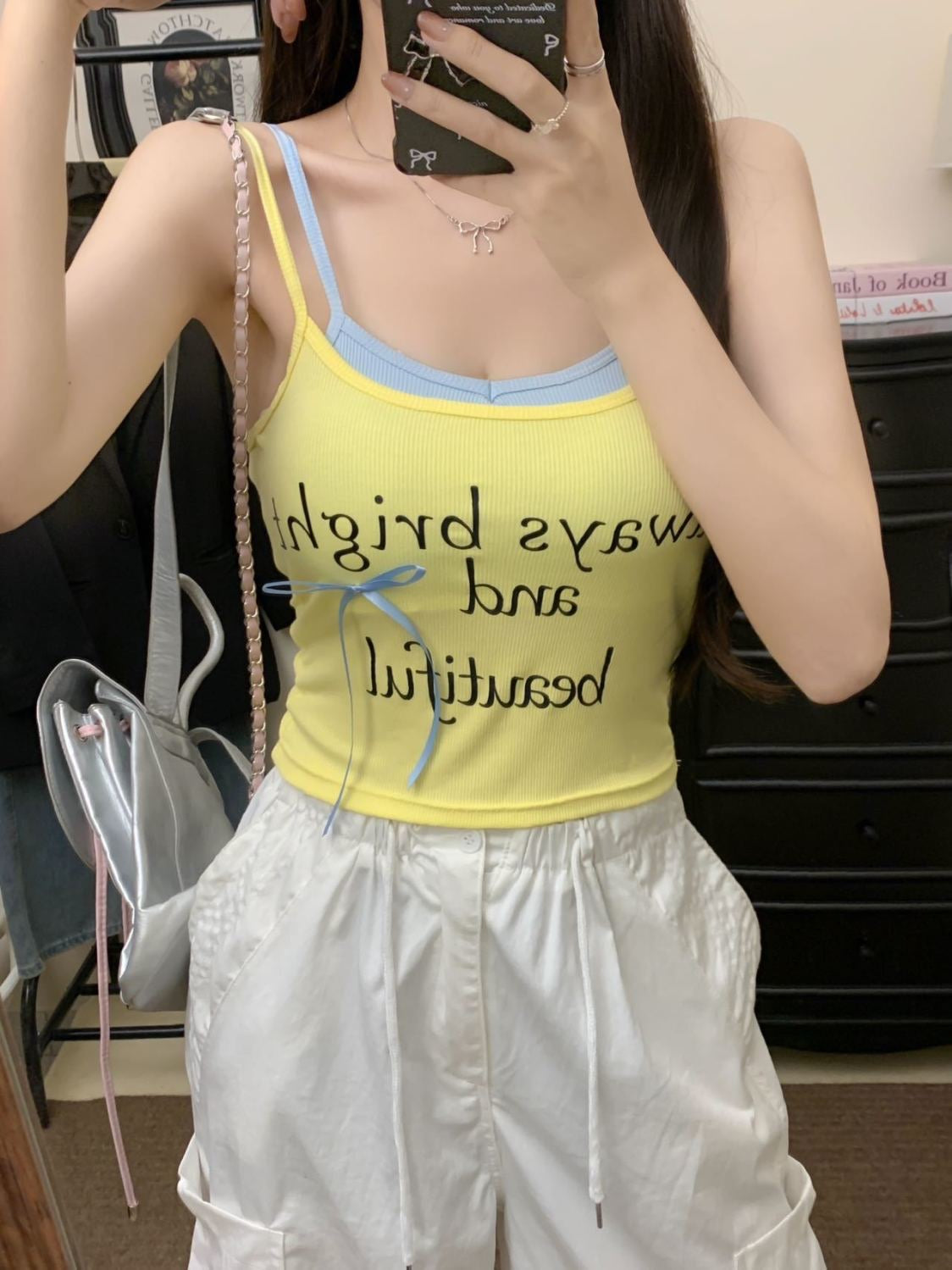 Noemi Ribbon Letter Print Padded Cami Top - Made For Her Label