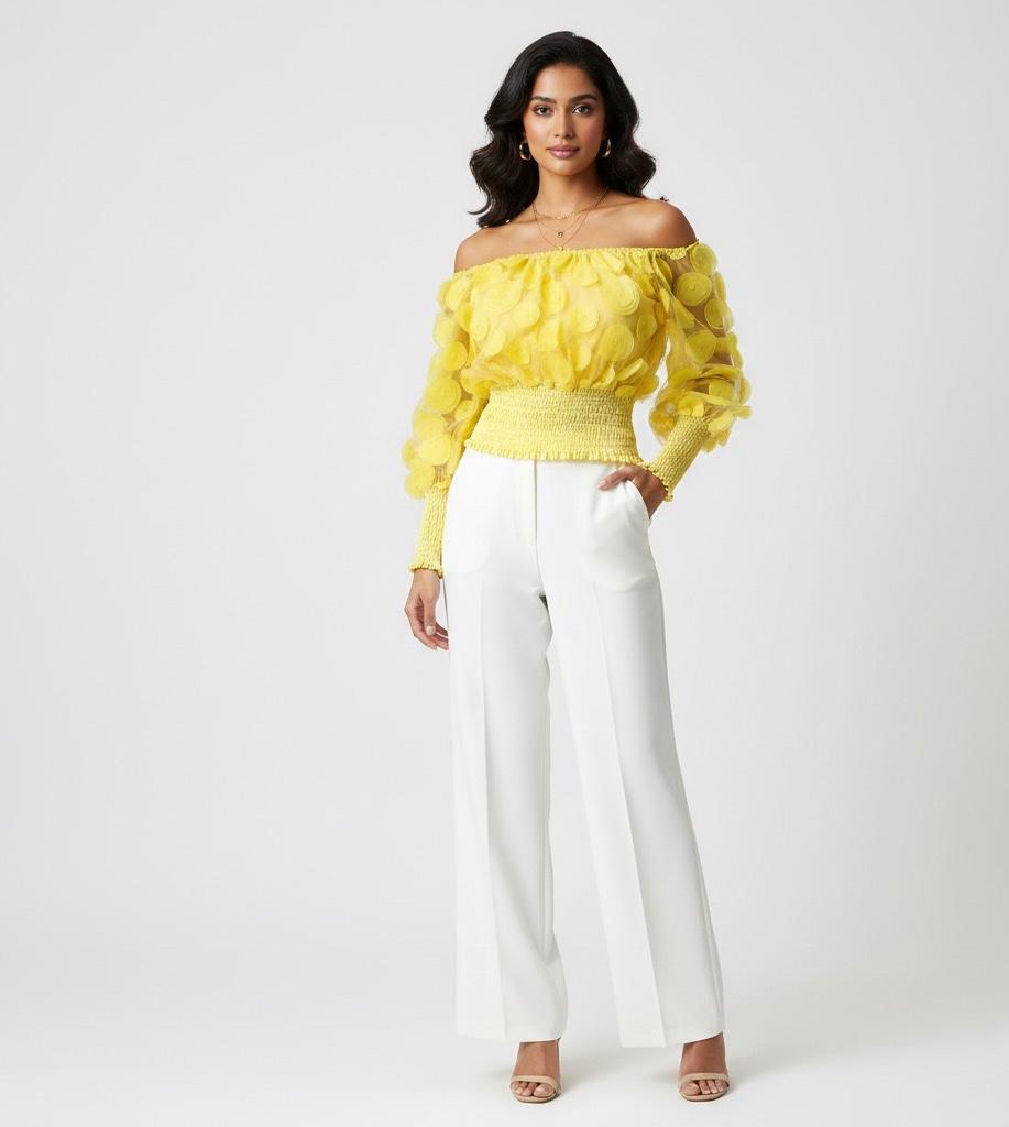 Lantern Sleeve Mesh Ruched Blouse - Made For Her Label