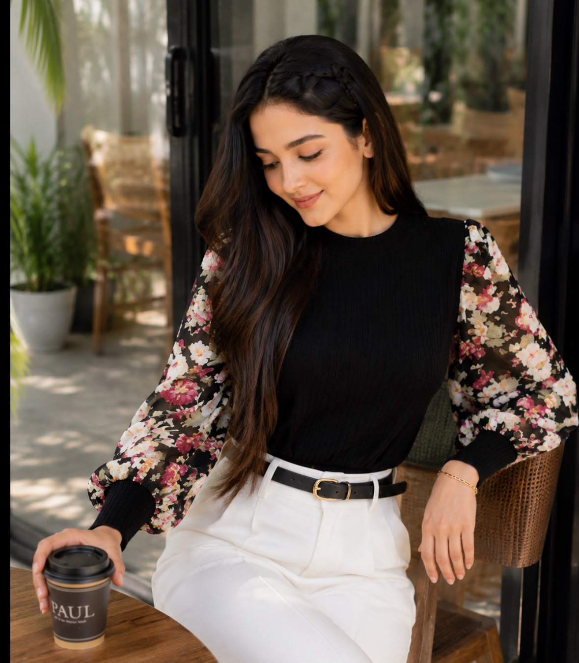Floral Lantern Sleeve Knitted Top - Made For Her Label