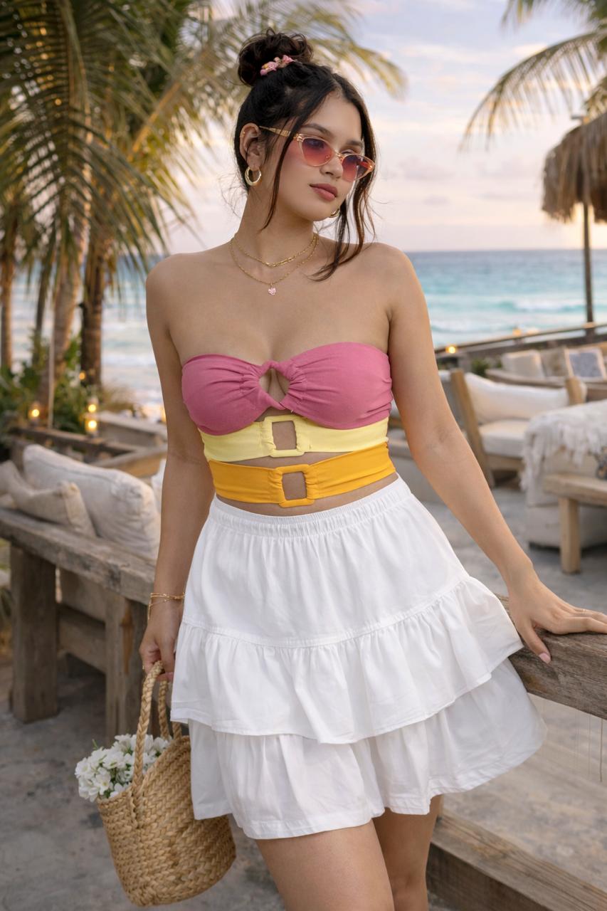 Ring Ruched Tube Top With Sleeves - Made For Her Label