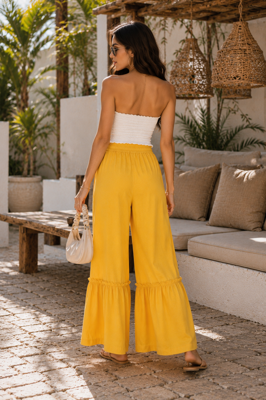 Tokyo Mustard Yellow Ruffle Hem Wide Leg Pants - Made For Her Label