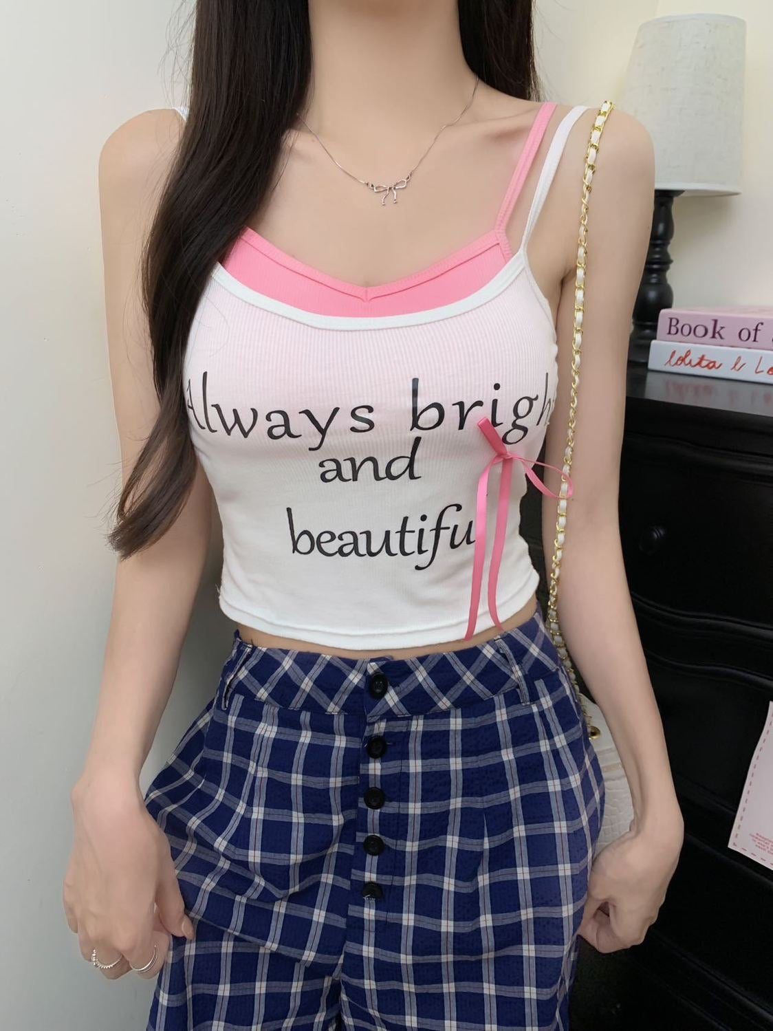 Noemi Ribbon Letter Print Padded Cami Top - Made For Her Label
