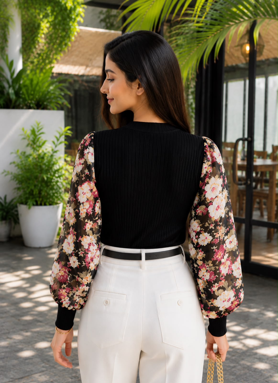 Floral Lantern Sleeve Knitted Top - Made For Her Label