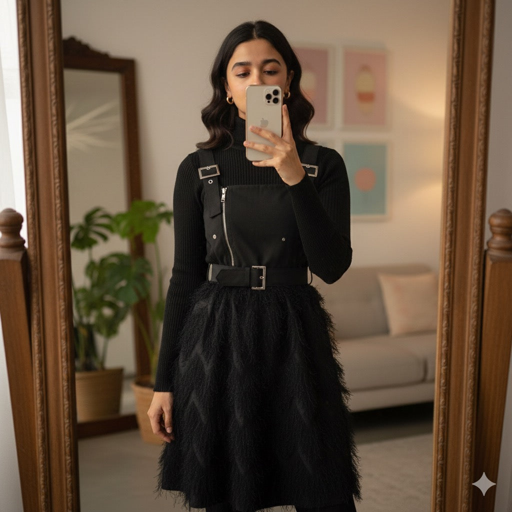 Fur Belted Dress With Knitted Top - Made For Her Label