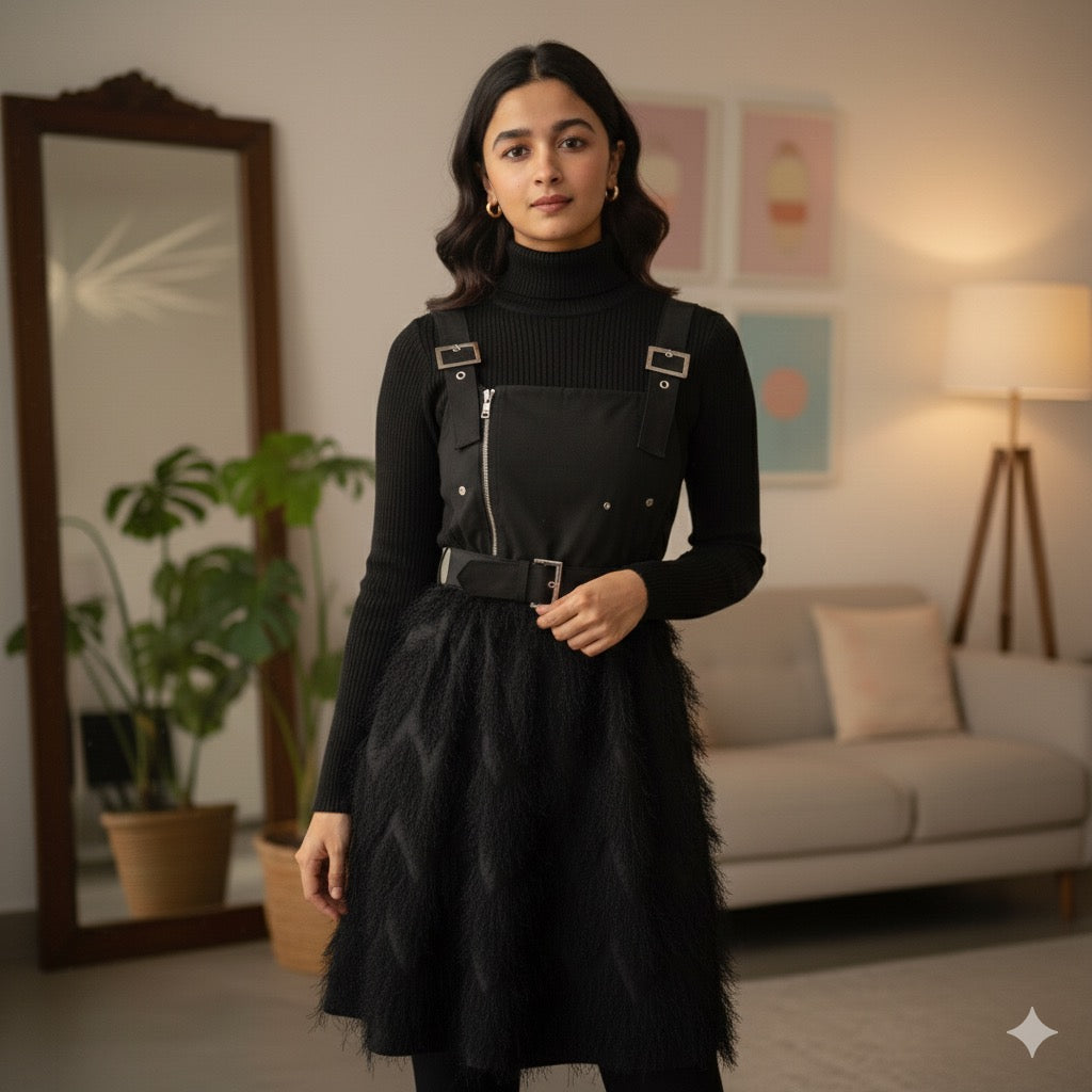 Fur Belted Dress With Knitted Top - Made For Her Label