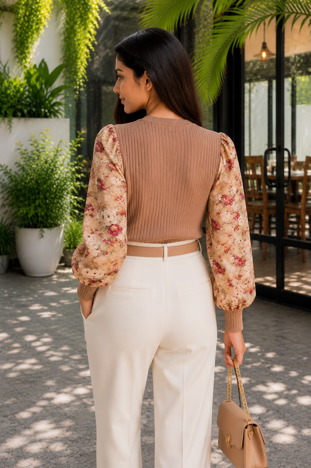 Floral Lantern Sleeve Knitted Top - Made For Her Label