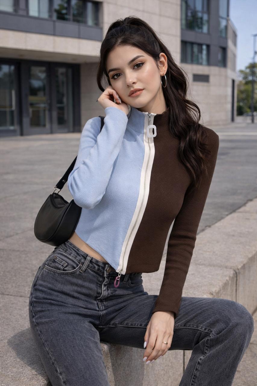 Duo Color Zipper Pullover - Made For Her Label