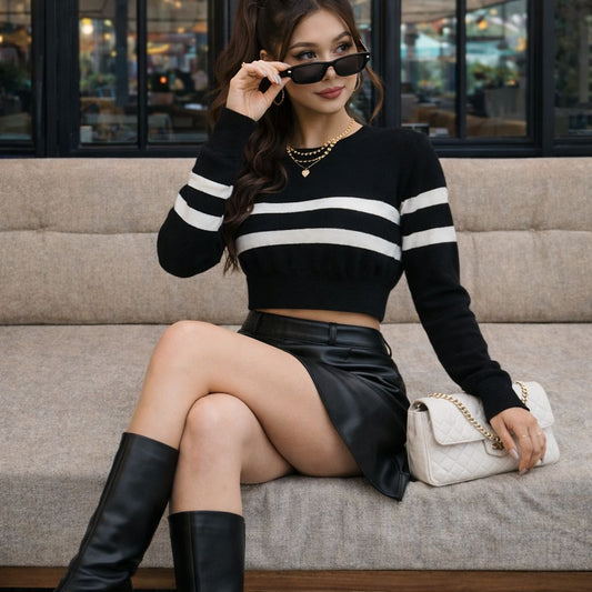 Azaria Striped Knitted Top - Made For Her Label