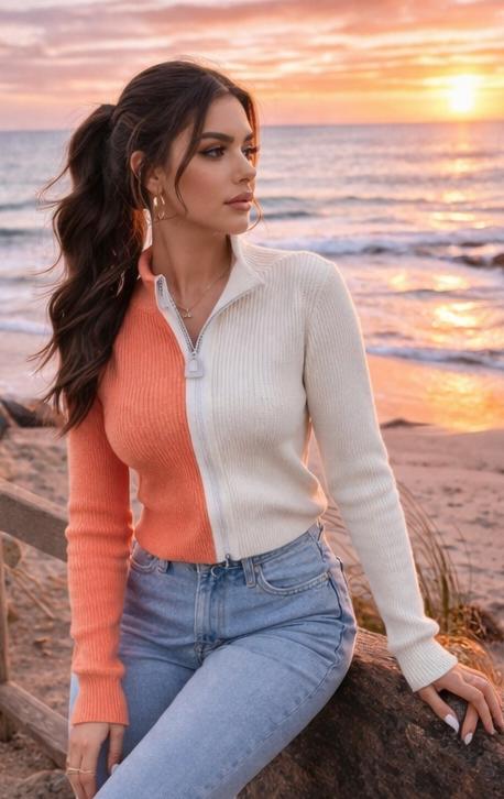 Duo Color Zipper Pullover - Made For Her Label