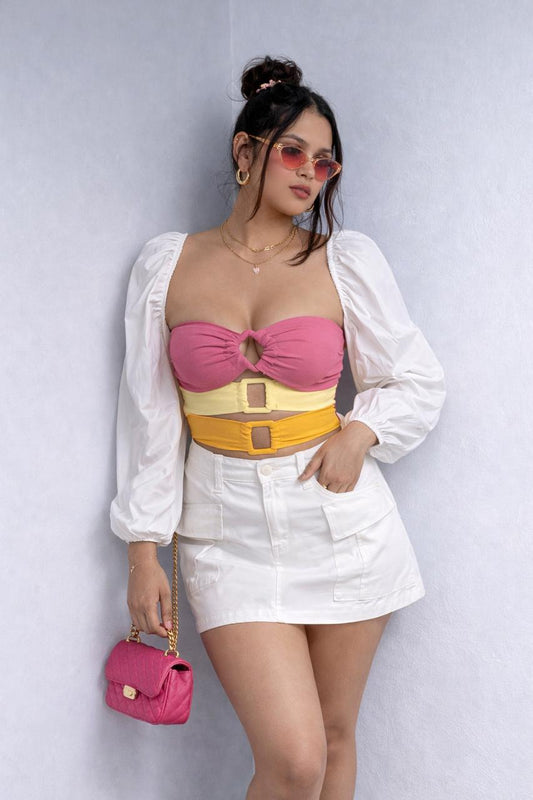 Ring Ruched Tube Top With Sleeves - Made For Her Label