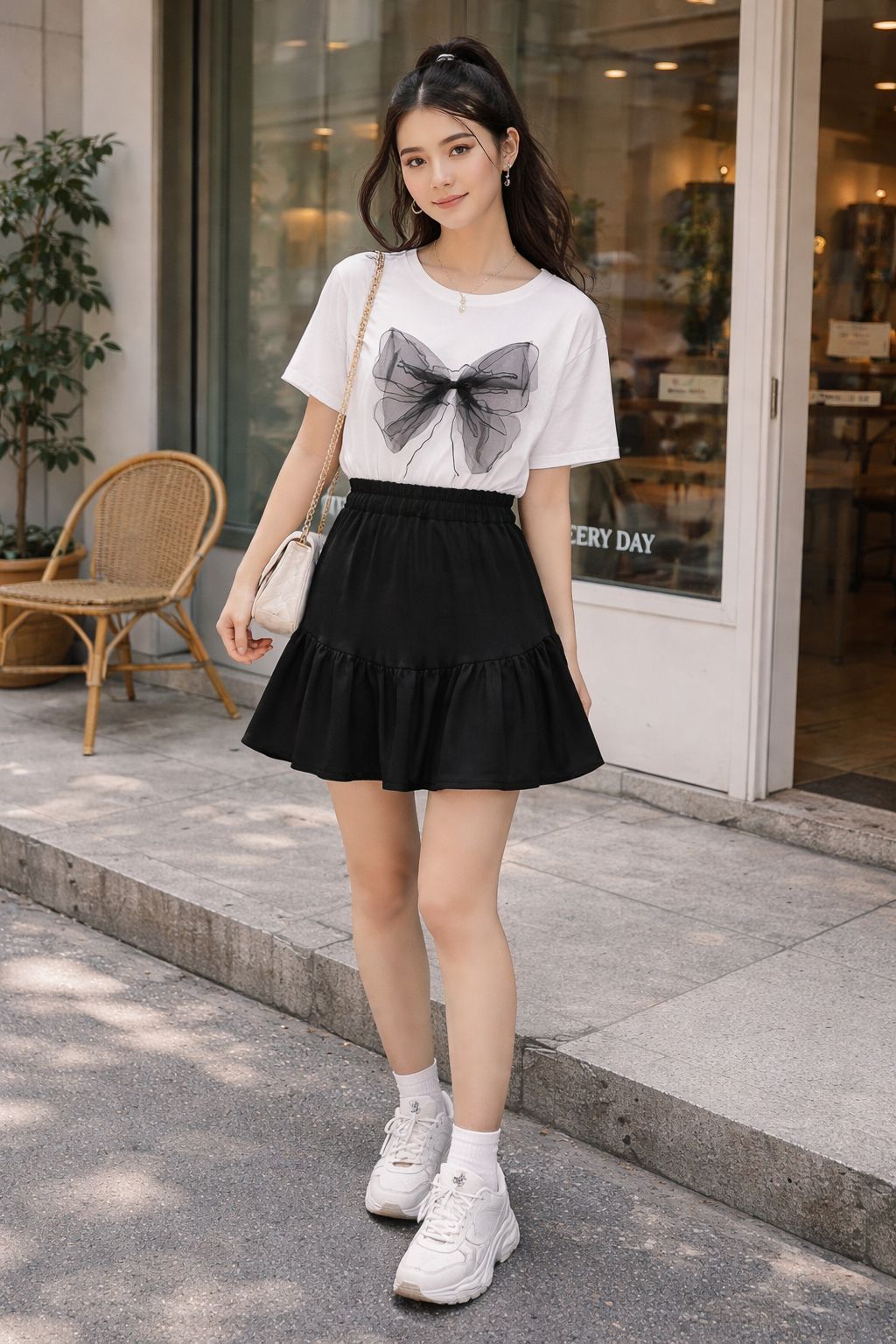 Minato Bow Tee With Skirt set - Made For Her Label