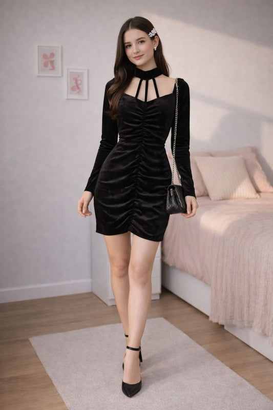 Selma Velvet Choker Dress - Made For Her Label