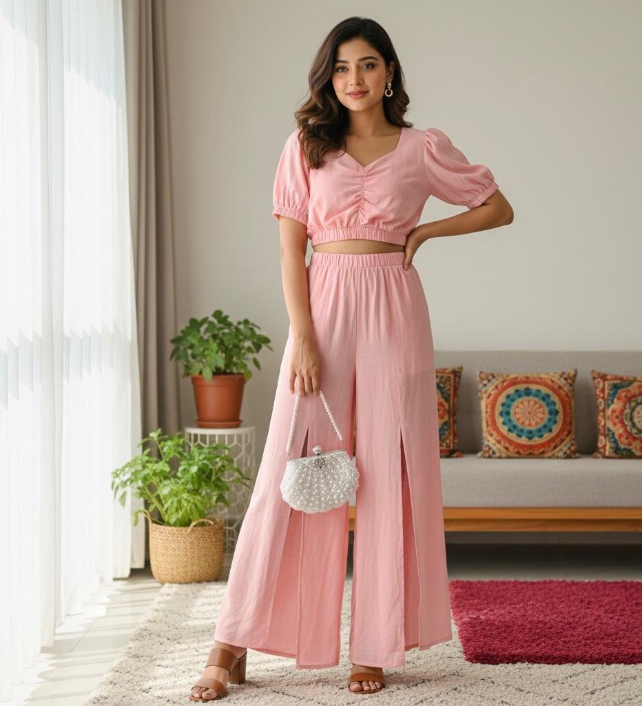 Vianca Crop Top With Slit Pants Set - Made For Her Label