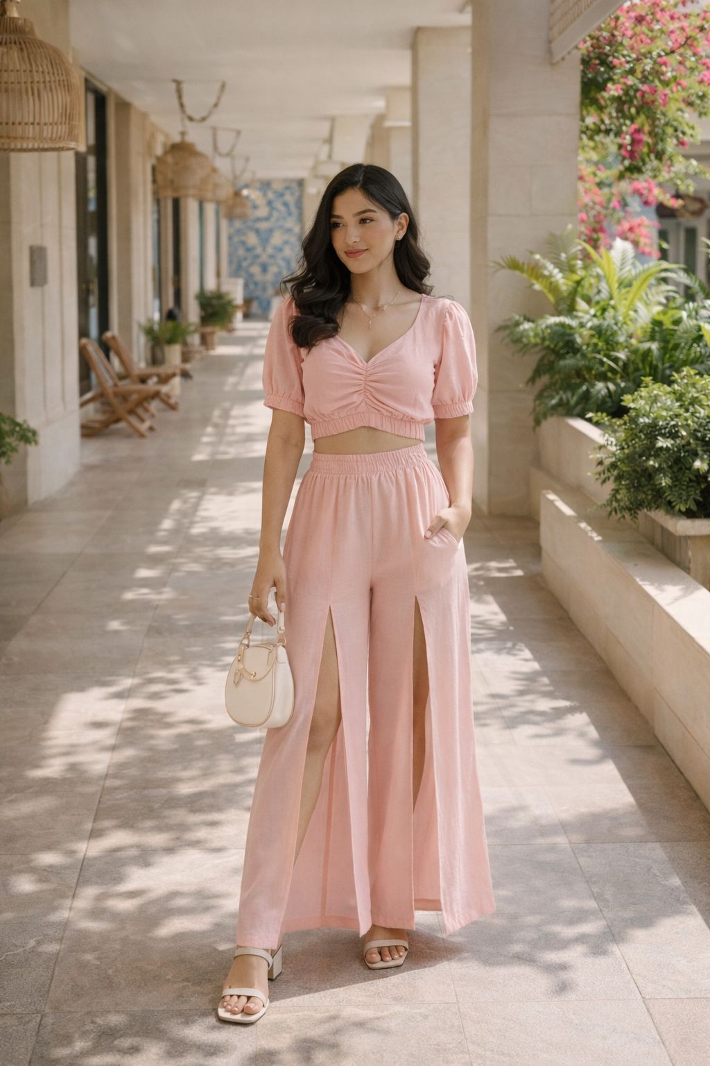 Vianca Crop Top With Slit Pants Set - Made For Her Label