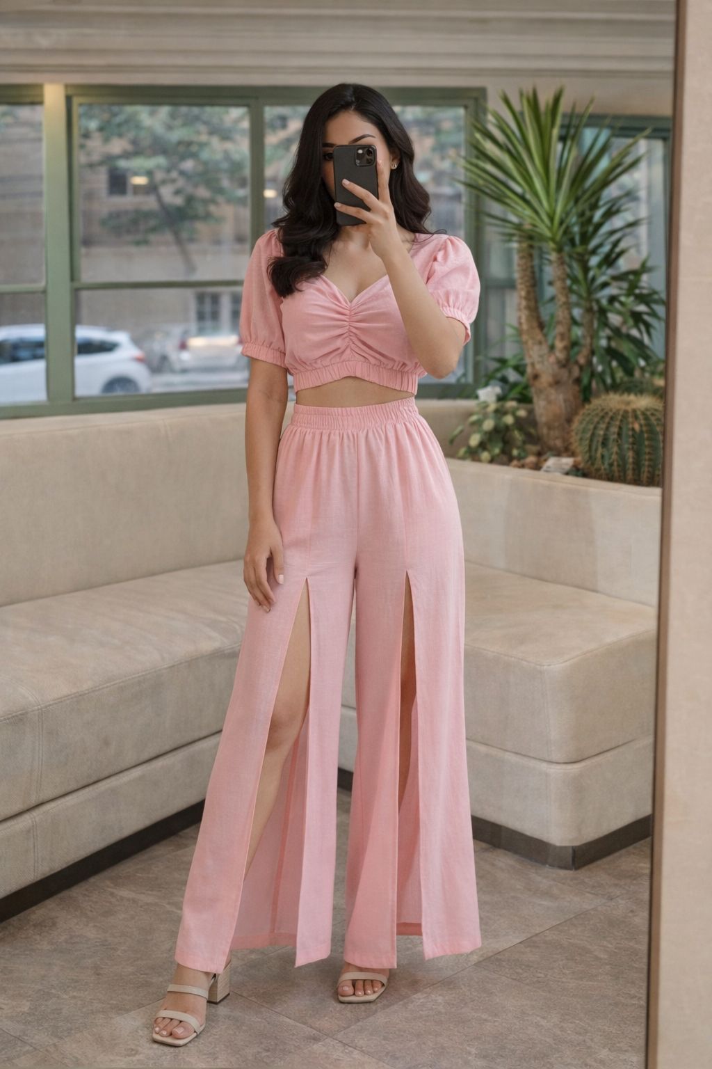 Vianca Crop Top With Slit Pants Set - Made For Her Label