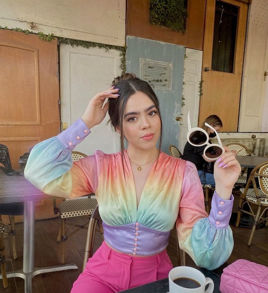 V Neck Colourful Gradient Lantern Sleeve Blouse - Made For Her Label