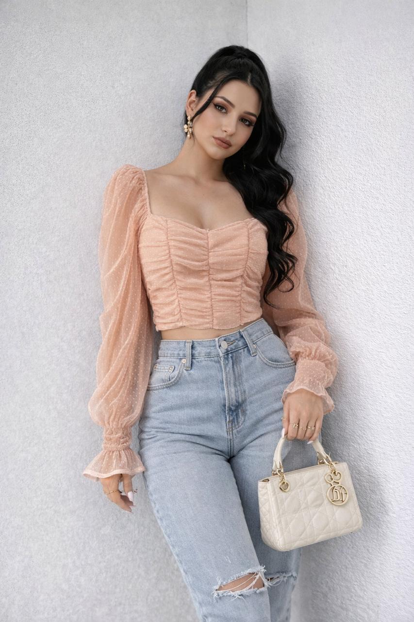 Lucy Square Neck Mesh Sleeve Blouse - Made For Her Label