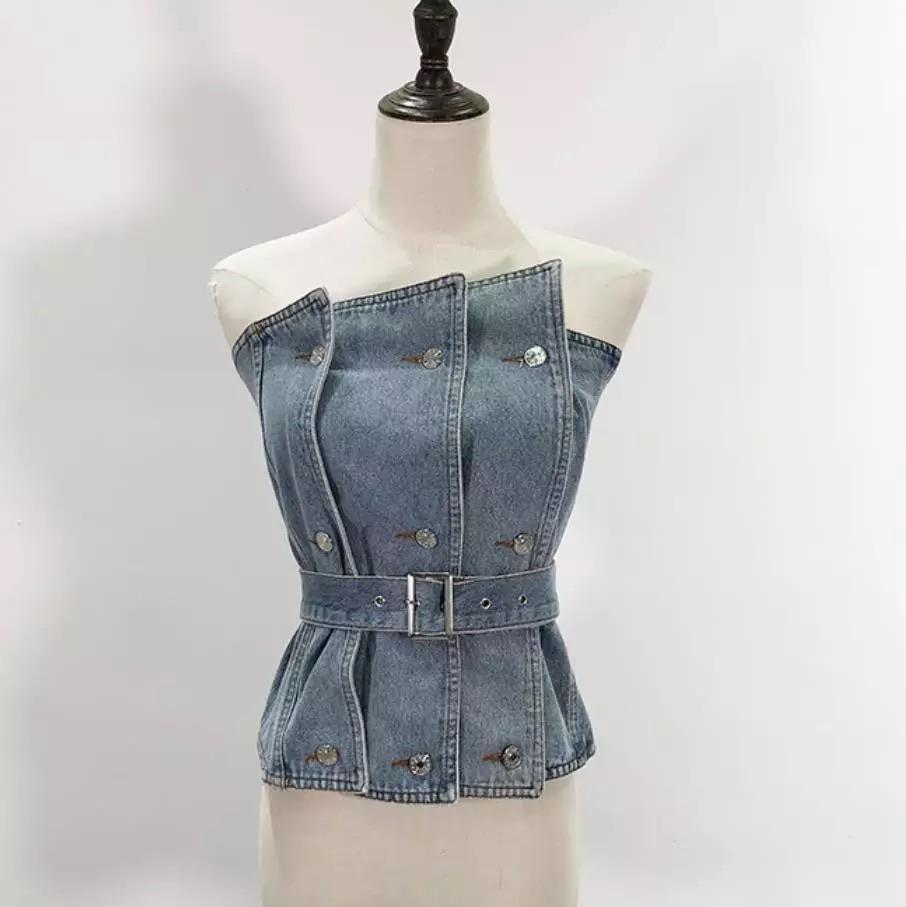 Layered Strapless Denim Top - Made For Her Label