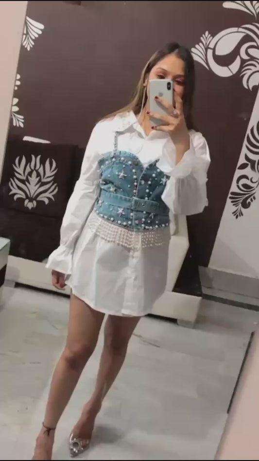 Alisha In Our Caesar Shirt Dress With Rhinestone Cami