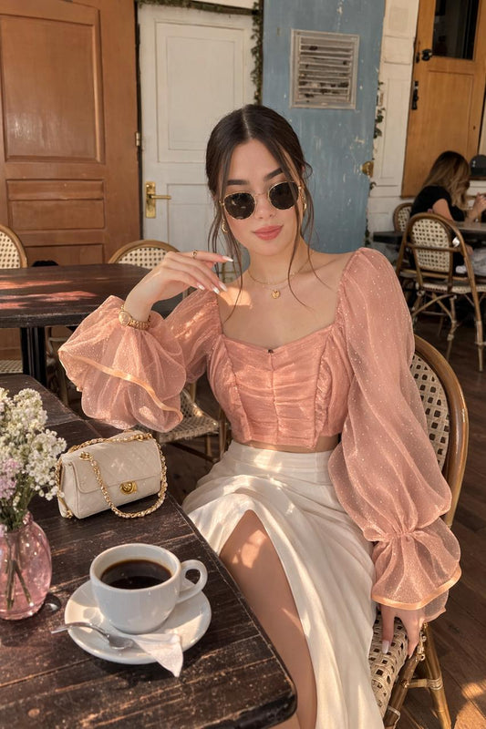 Lucy Square Neck Mesh Sleeve Blouse