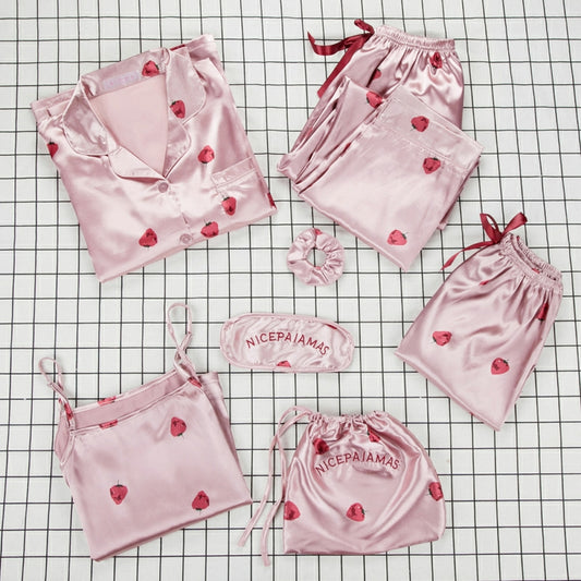 Strawberry Printed 7 piece Nightwear