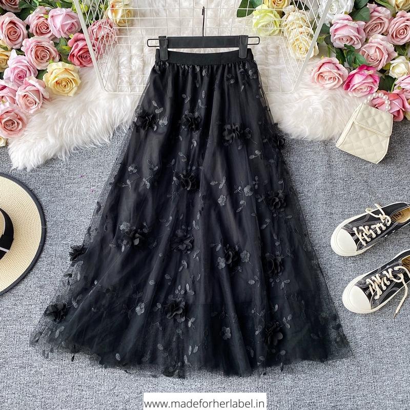 3D Flower Embroidered Tulle Skirt - Made For Her Label