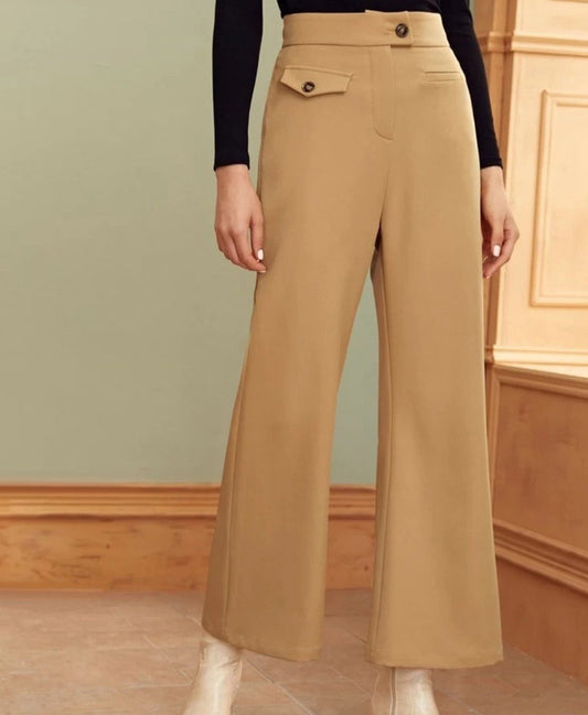 Button Detail Wide Leg Pants - Made For Her Label