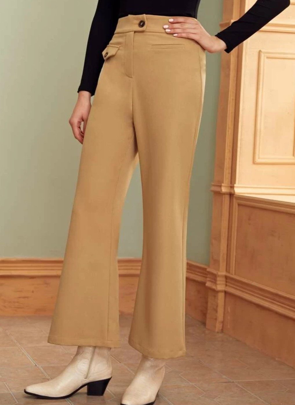 Button Detail Wide Leg Pants - Made For Her Label