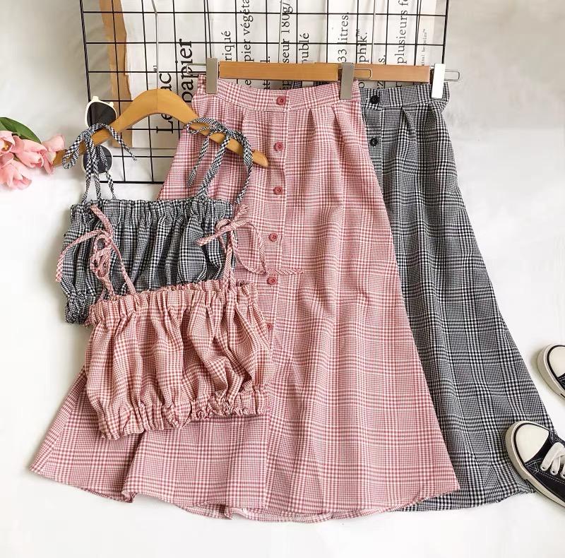Moscow Plaid Crop Top And Skirt Set