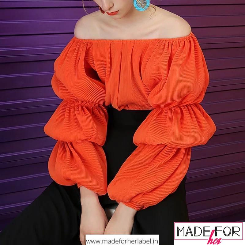 Off Shoulder Pleated Ruffle Blouse - Made For Her Label