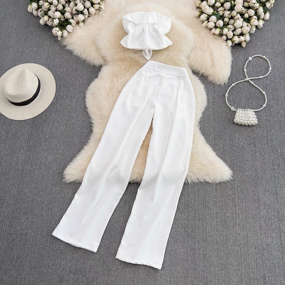 Karter White Tube Top With Pants Co-ords