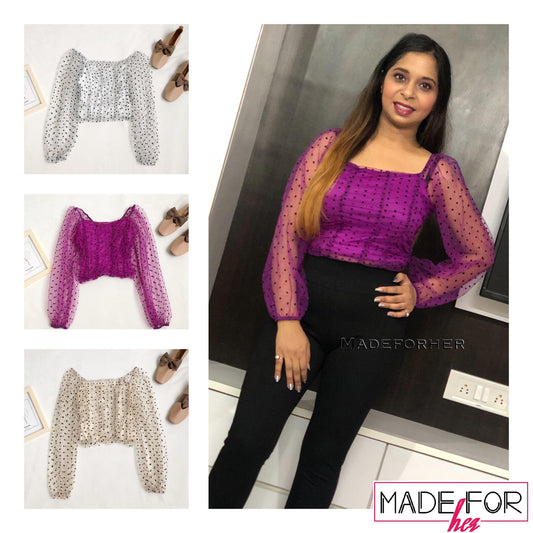 Naina In Our Ruched Polka Square Neck Top - Made For Her Label