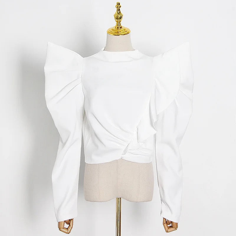 Puff Sleeve Half High Collar Top - Made For Her Label