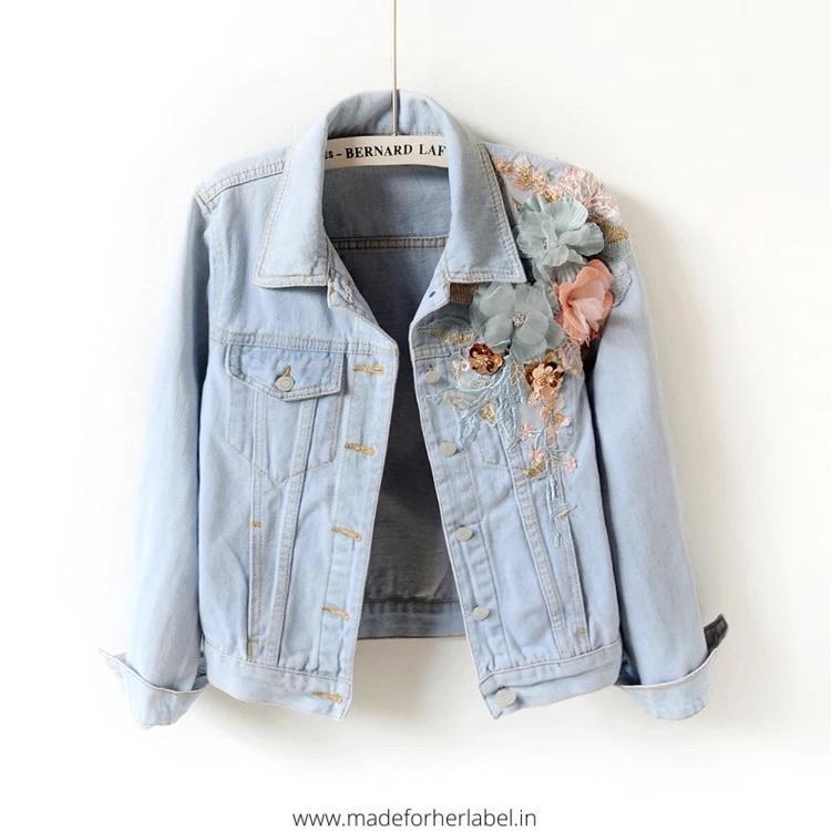 3D Embroidered Denim Jacket - Made For Her Label