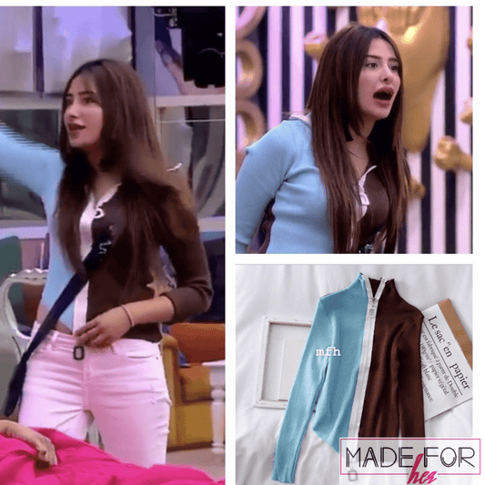 Mahira Sharma In Our Duo Color Zipper Pullover - Made For Her Label