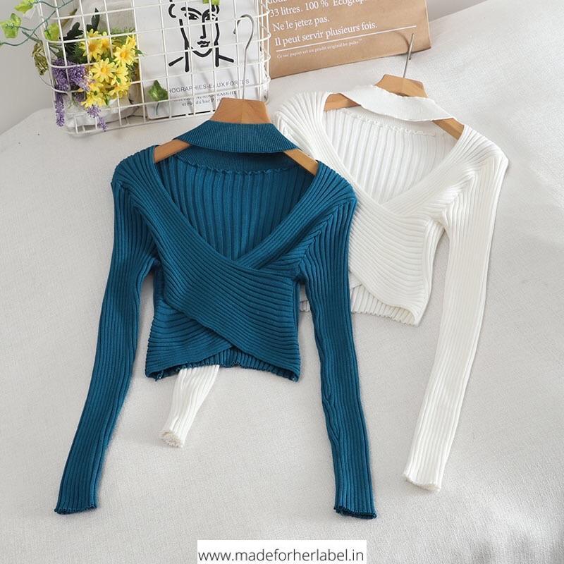 Criss Cross Knitted Sweater - Made For Her Label