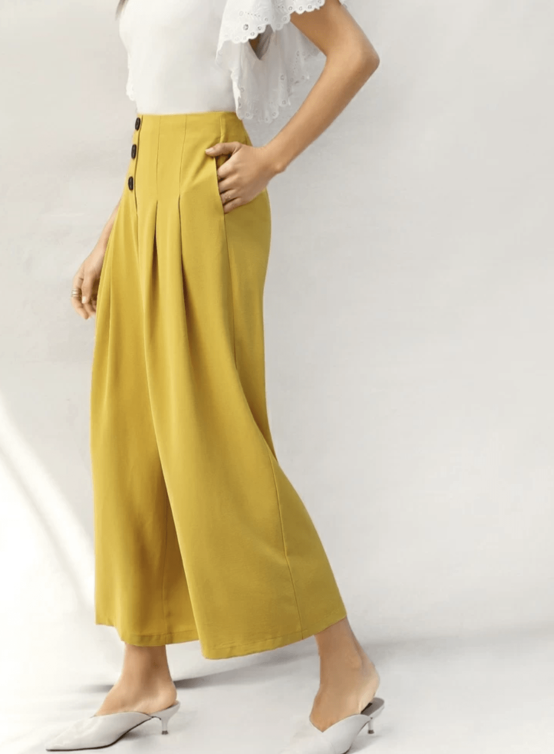 Back Zipper Front Pleated Wide Leg Pants - Made For Her Label