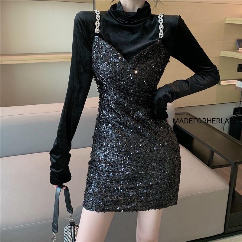 Turtleneck Top With Blingy Shiny Dress
